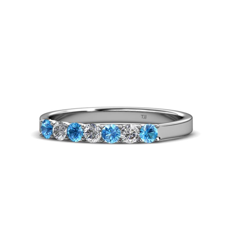 Fiala 2.70 mm Blue Topaz and Lab Grown Diamond 7 Stone Wedding Band 
