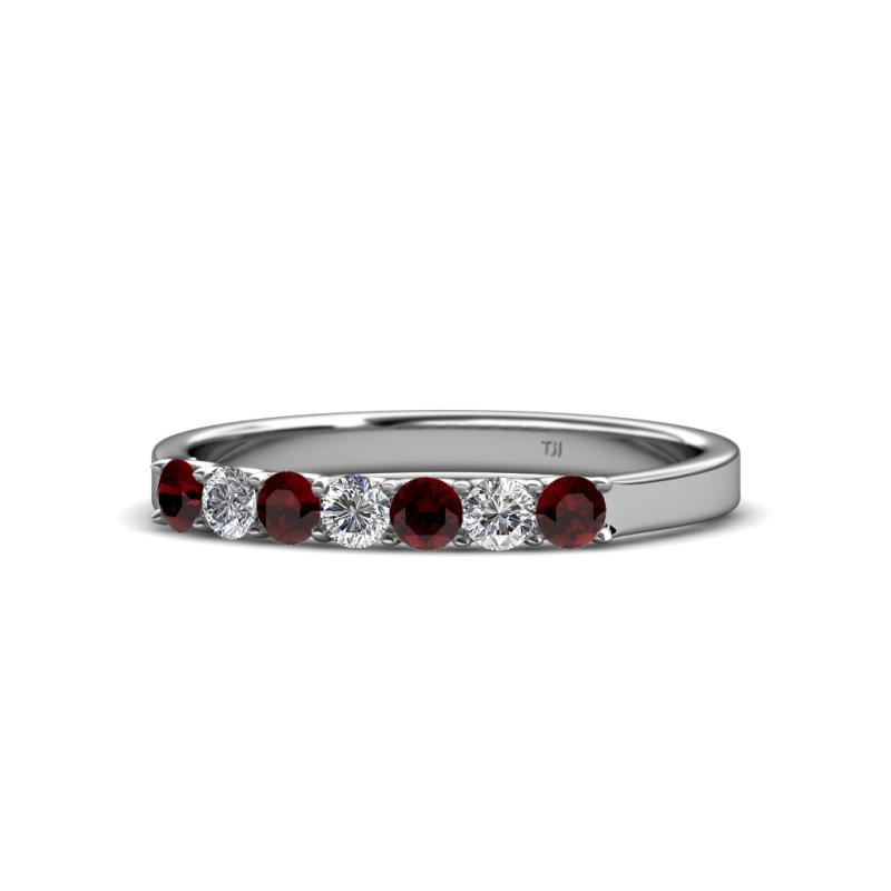 Fiala 2.70 mm Red Garnet and Lab Grown Diamond 7 Stone Wedding Band 