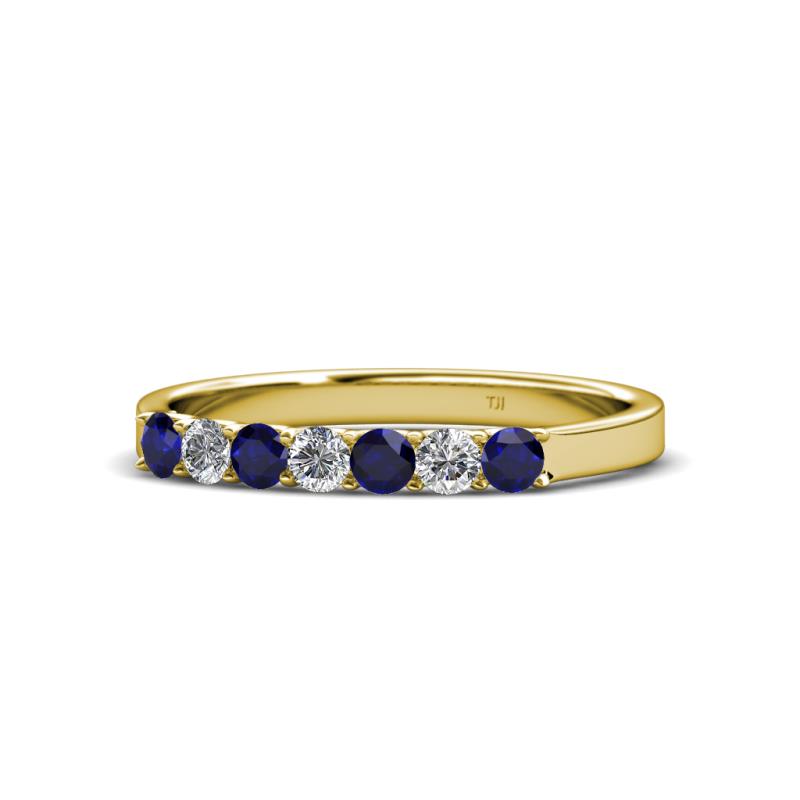 Fiala 2.70 mm Blue Sapphire and Lab Grown Diamond 7 Stone Wedding Band 