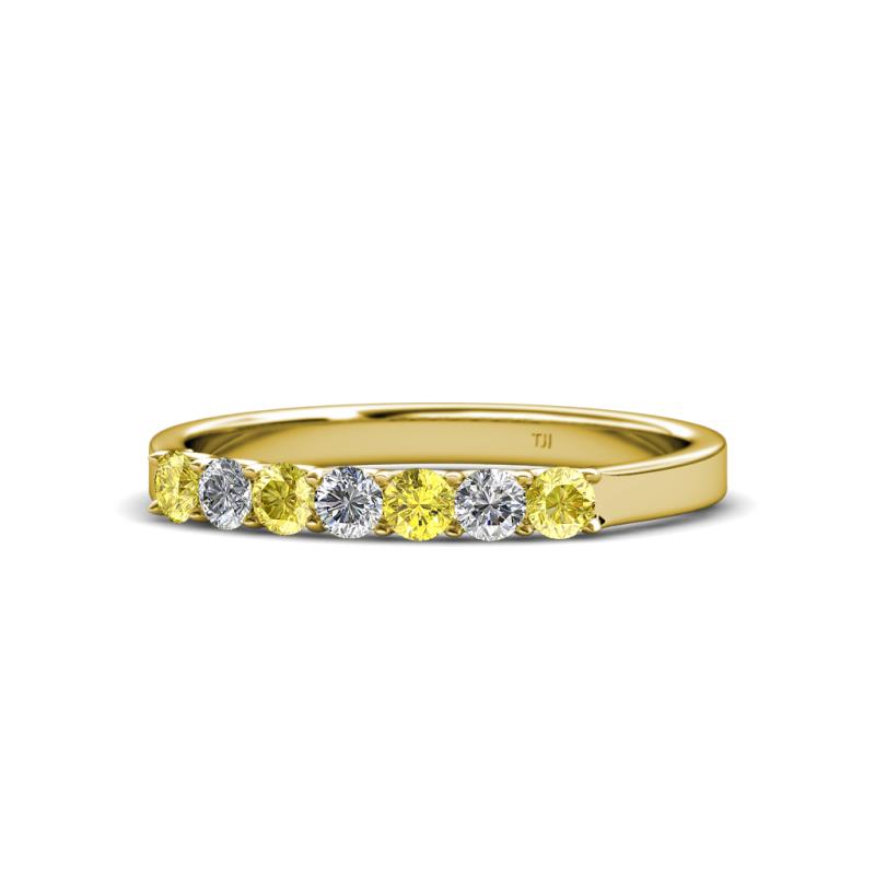 Fiala 2.70 mm Yellow Sapphire and Lab Grown Diamond 7 Stone Wedding Band 