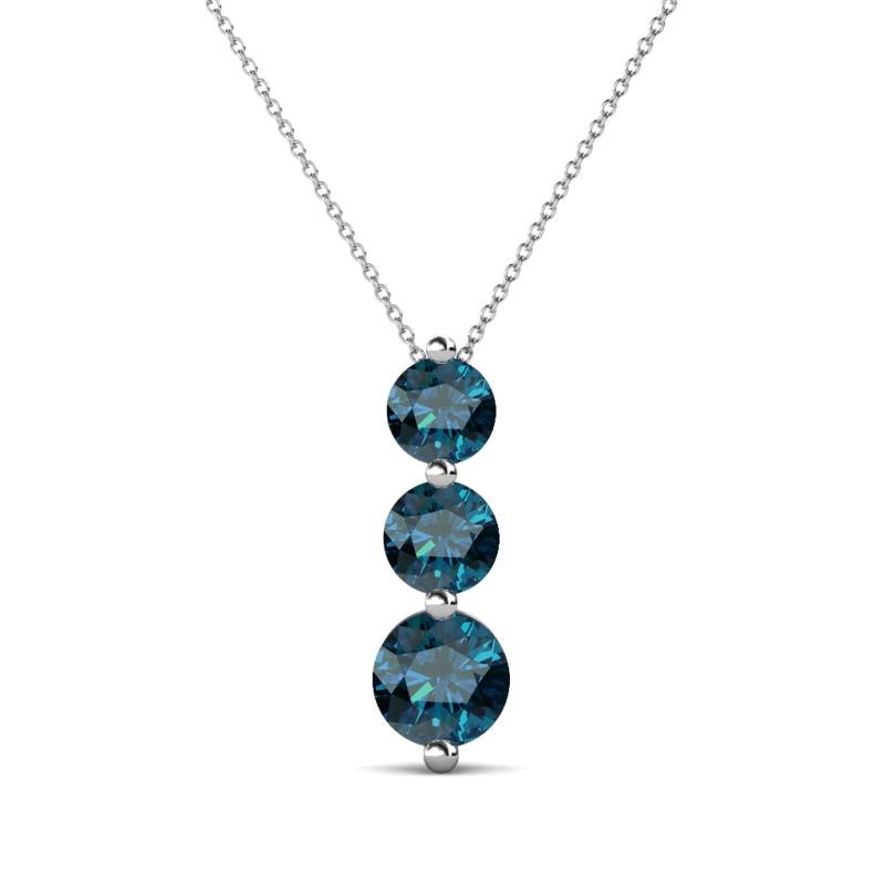 Kesha (4.2mm) Round Blue Diamond Graduated Three Stone Drop Pendant 