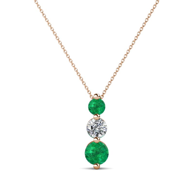Kesha (4.2mm) Round Emerald and Diamond Graduated Three Stone Drop Pendant 