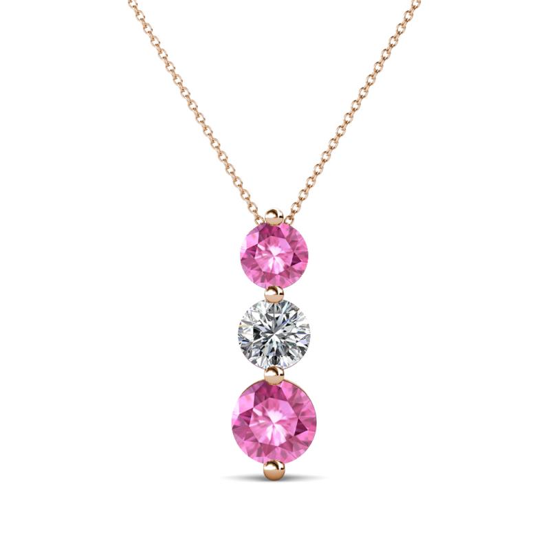Kesha (4.2mm) Round Pink Sapphire and Lab Grown Diamond Graduated Three Stone Drop Pendant 