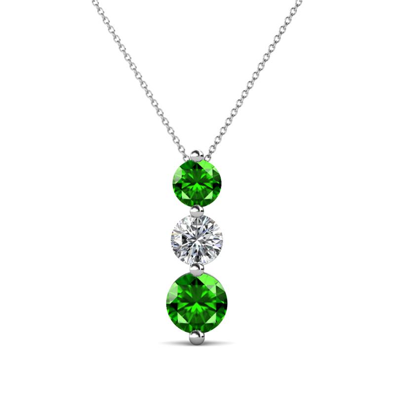 Kesha (4.2mm) Round Green Garnet and Lab Grown Diamond Graduated Three Stone Drop Pendant 