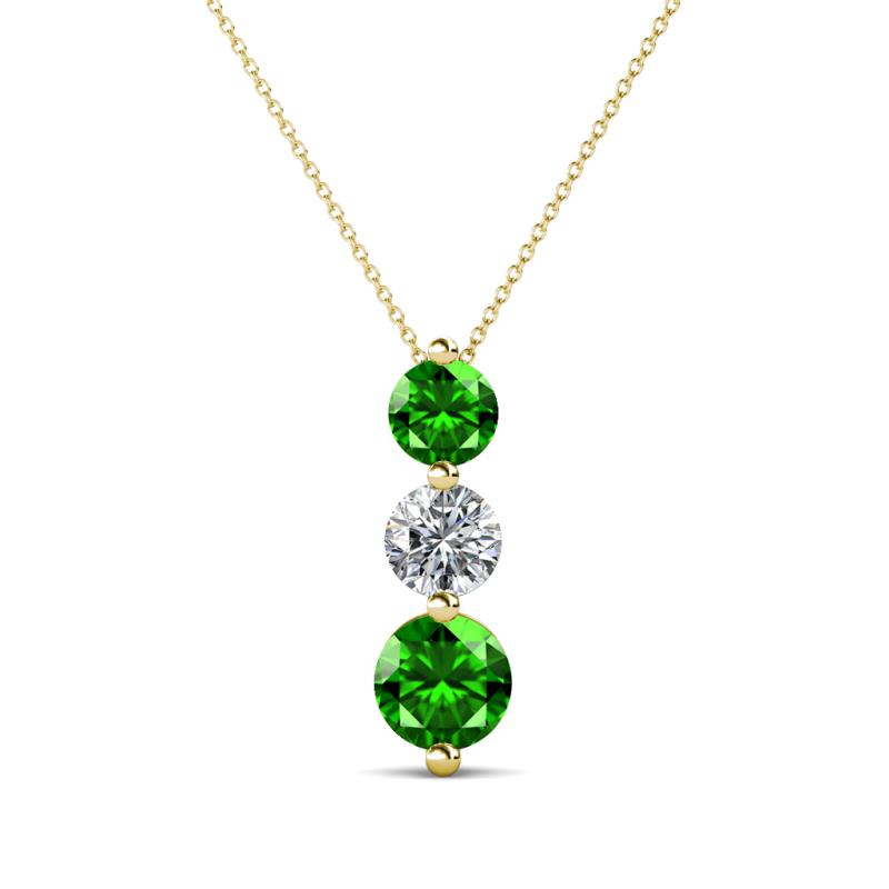 Kesha (4.2mm) Round Green Garnet and Lab Grown Diamond Graduated Three Stone Drop Pendant 