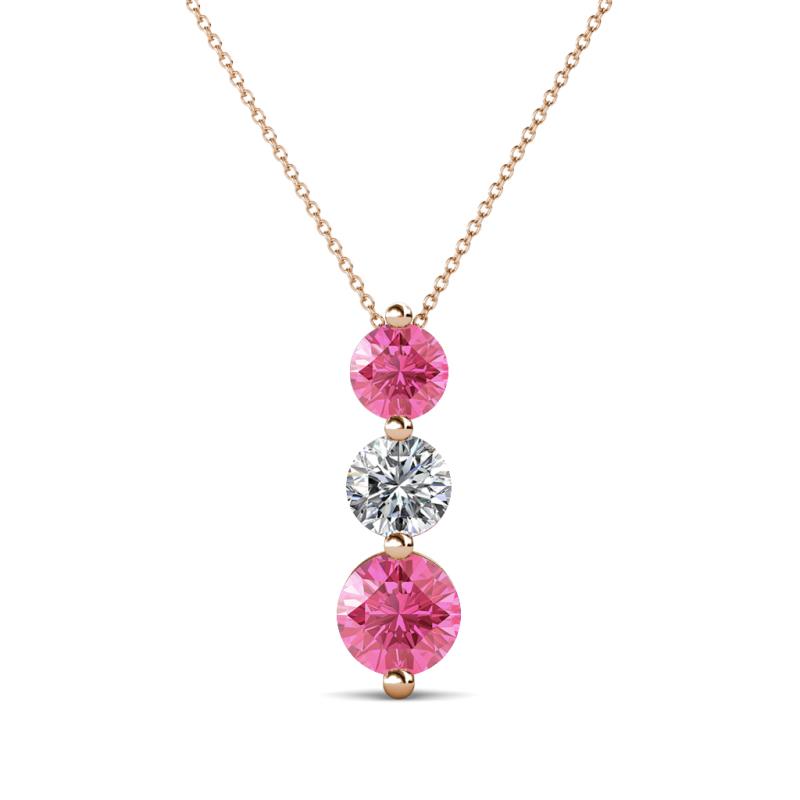 Kesha (4.2mm) Round Pink Tourmaline and Lab Grown Diamond Graduated Three Stone Drop Pendant 