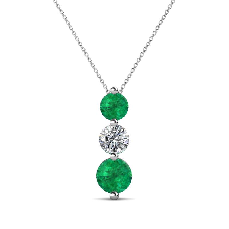 Kesha (4.2mm) Round Emerald and Lab Grown Diamond Graduated Three Stone Drop Pendant 