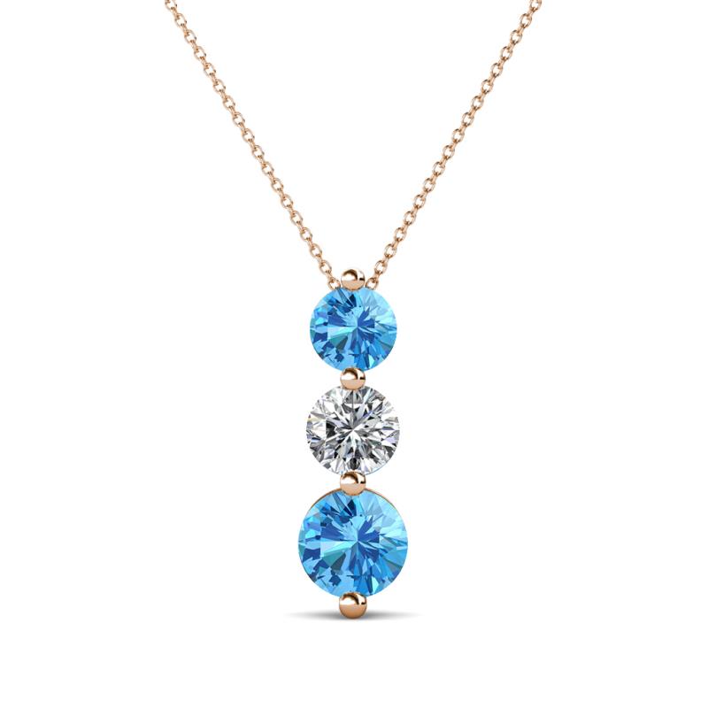 Kesha (4.2mm) Round Blue Topaz and Lab Grown Diamond Graduated Three Stone Drop Pendant 