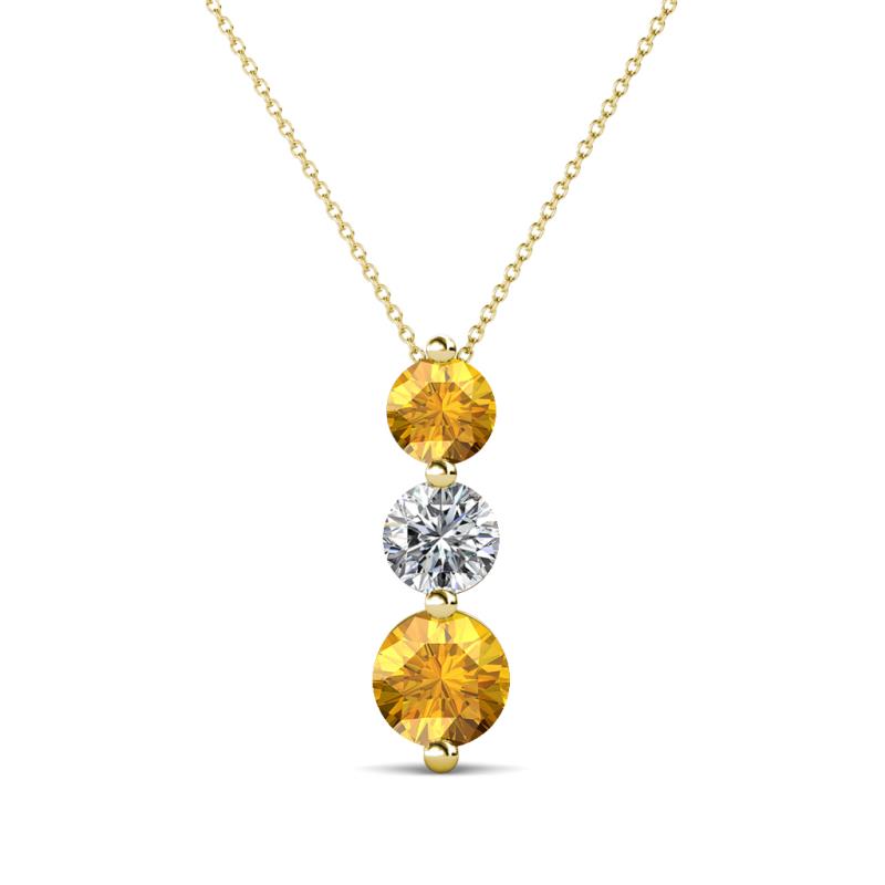 Kesha (4.2mm) Round Citrine and Lab Grown Diamond Graduated Three Stone Drop Pendant 