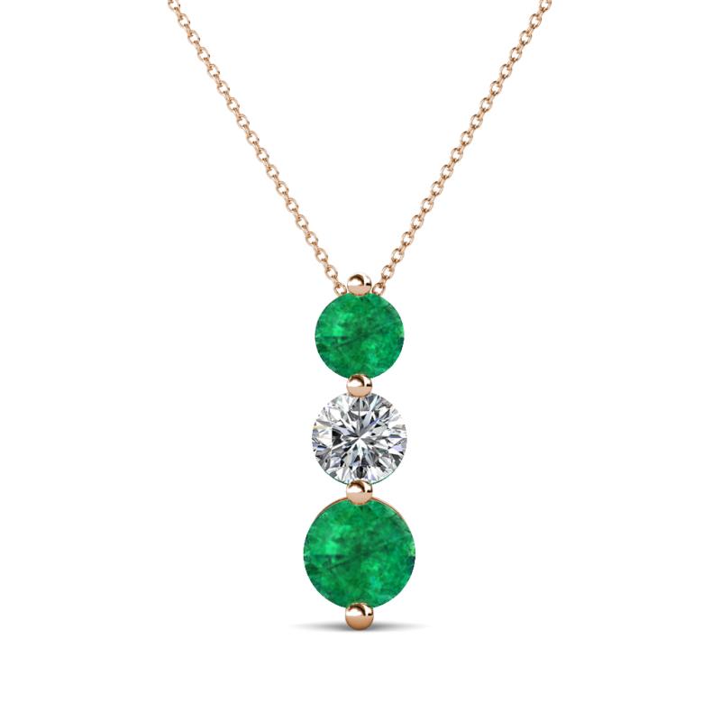Kesha (4.2mm) Round Emerald and Lab Grown Diamond Graduated Three Stone Drop Pendant 