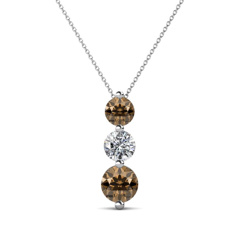 Kesha (4.2mm) Round Smoky Quartz and Lab Grown Diamond Graduated Three Stone Drop Pendant 