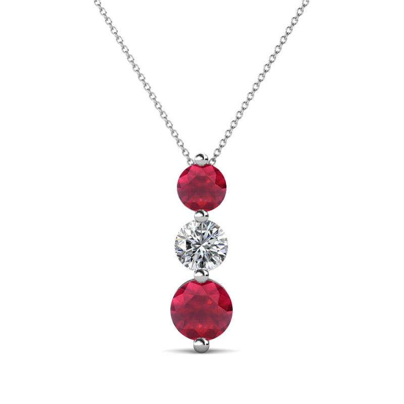 Kesha (4.2mm) Round Ruby and Lab Grown Diamond Graduated Three Stone Drop Pendant 