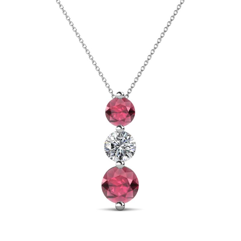 Kesha (4.2mm) Round Rhodolite Garnet and Lab Grown Diamond Graduated Three Stone Drop Pendant 