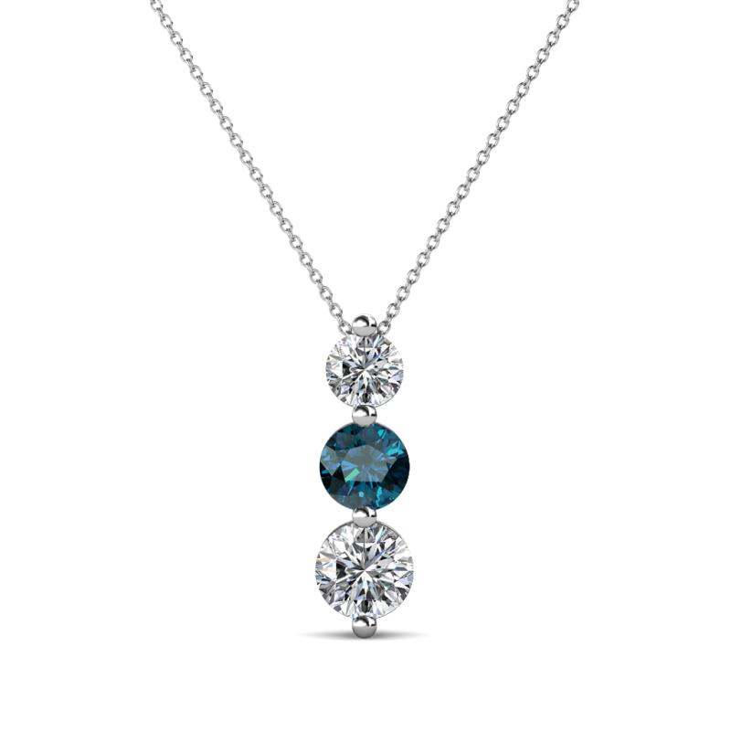 Kesha (4mm) Round Blue and White Diamond Graduated Three Stone Drop Pendant 