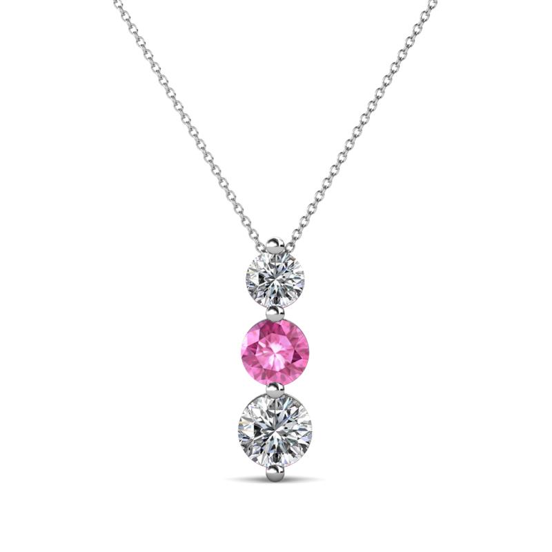 Kesha (4mm) Round Pink Sapphire and Diamond Graduated Three Stone Drop Pendant 