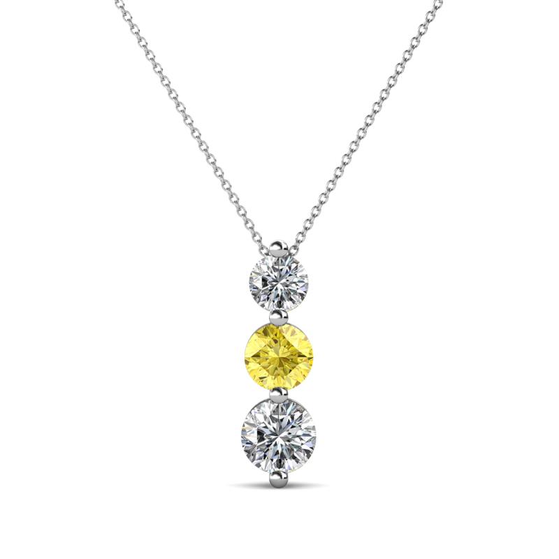 Kesha (4mm) Round Yellow Sapphire and Diamond Graduated Three Stone Drop Pendant 