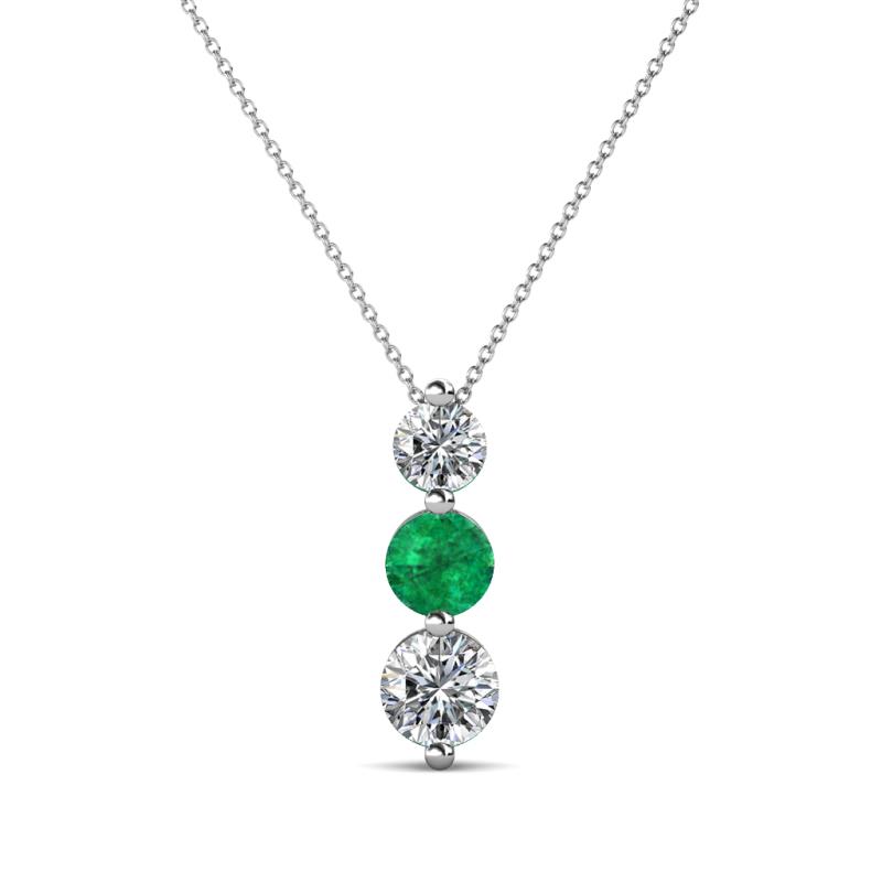 Kesha (4mm) Round Emerald and Diamond Graduated Three Stone Drop Pendant 