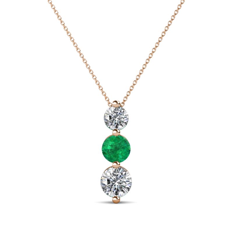 Kesha (4mm) Round Emerald and Diamond Graduated Three Stone Drop Pendant 