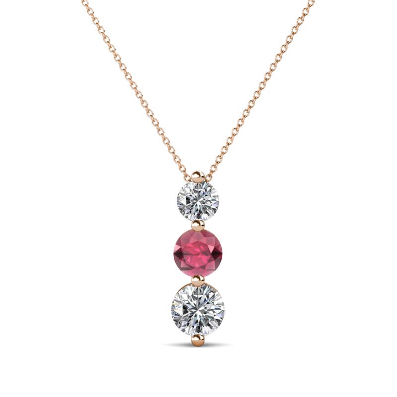 Kesha 0.82 ctw Round Rhodolite Garnet and Lab Grown Diamond Graduated Three Stone Drop Pendant 