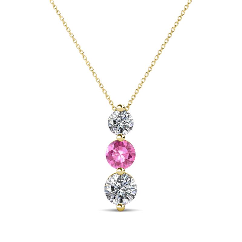 Kesha 0.76 ctw Round Pink Sapphire and Lab Grown Diamond Graduated Three Stone Drop Pendant 