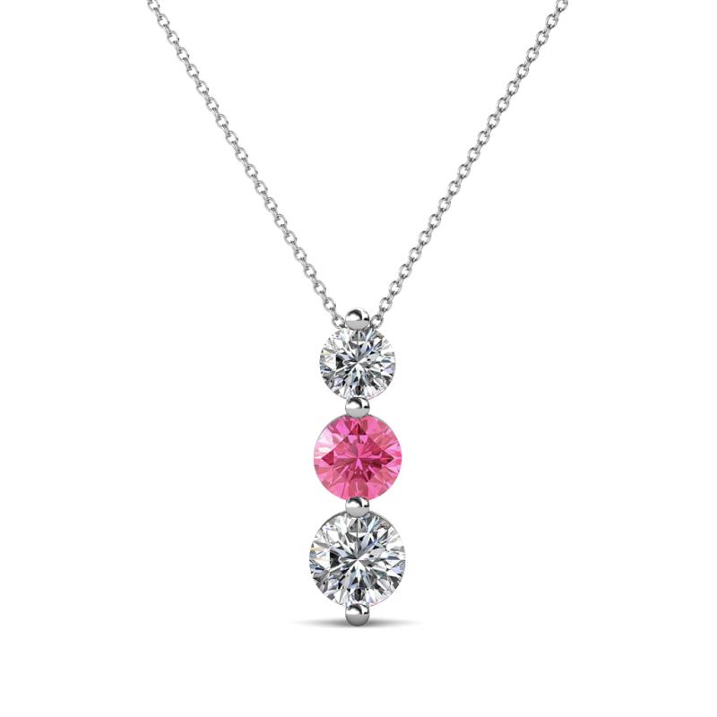 Kesha 0.70 ctw Round Pink Tourmaline and Lab Grown Diamond Graduated Three Stone Drop Pendant 