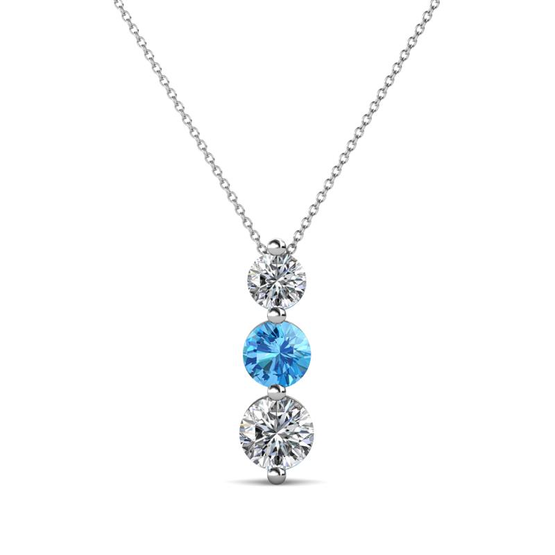 Kesha 0.72 ctw Round Blue Topaz and Lab Grown Diamond Graduated Three Stone Drop Pendant 