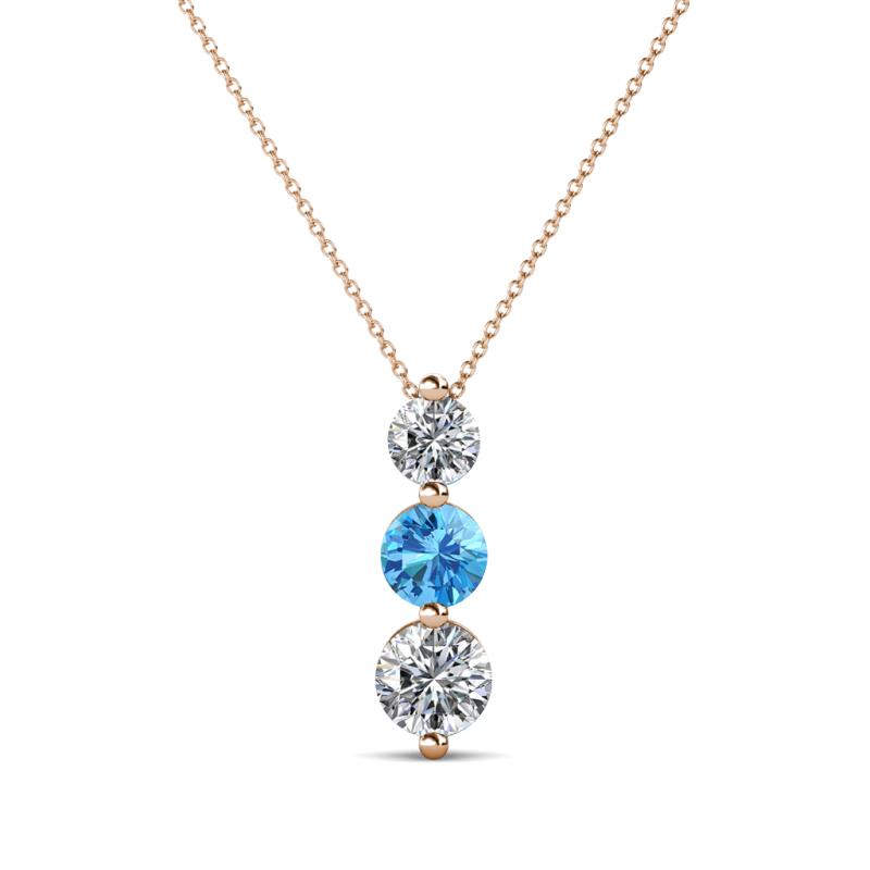 Kesha 0.72 ctw Round Blue Topaz and Lab Grown Diamond Graduated Three Stone Drop Pendant 