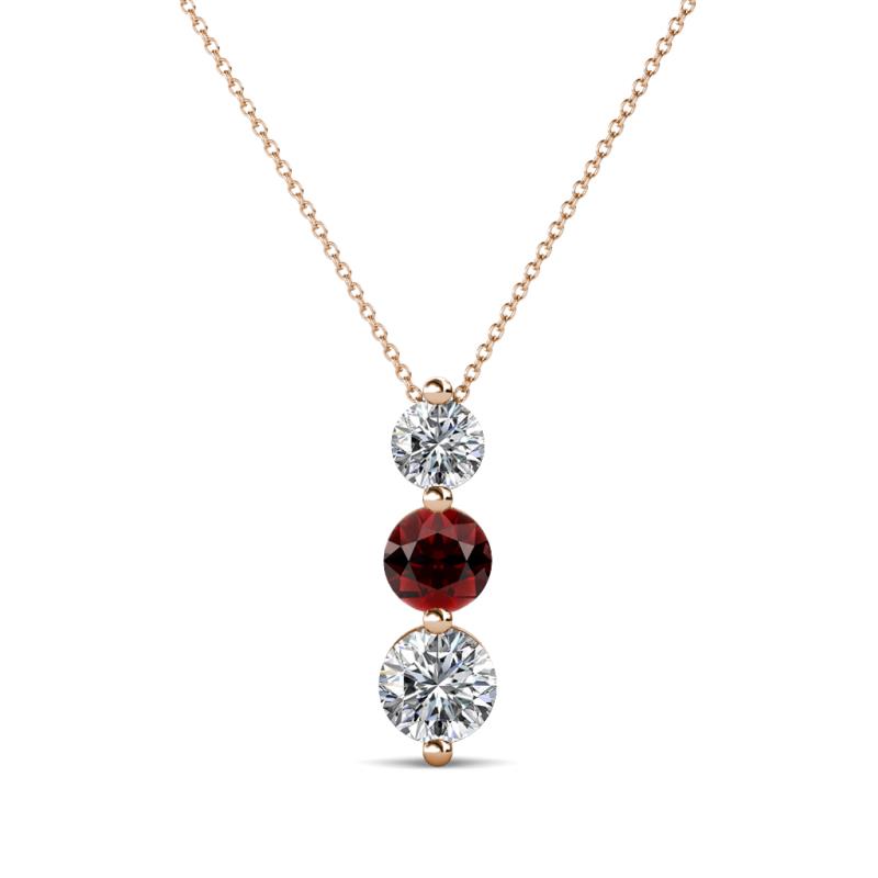 Kesha 0.82 ctw Round Red Garnet and Lab Grown Diamond Graduated Three Stone Drop Pendant 