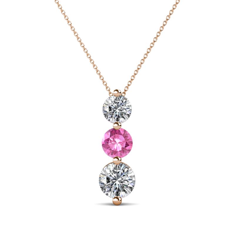 Kesha (4.2mm) Round Pink Sapphire and Diamond Graduated Three Stone Drop Pendant 