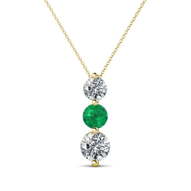 Kesha (4.2mm) Round Emerald and Diamond Graduated Three Stone Drop Pendant 