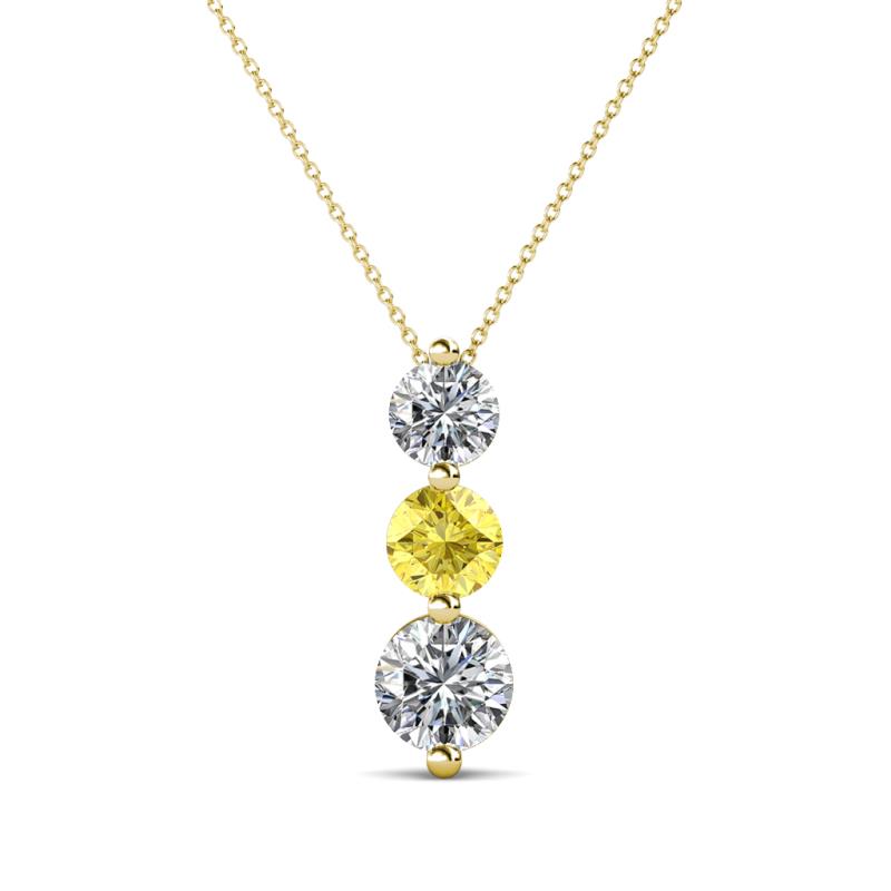 Kesha (4.2mm) Round Yellow Sapphire and Diamond Graduated Three Stone Drop Pendant 
