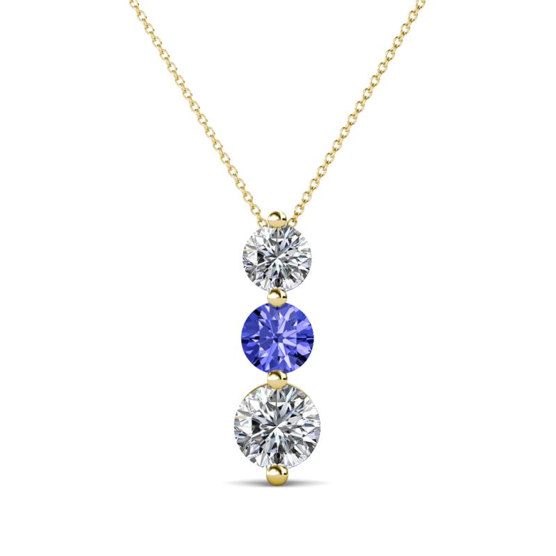 Kesha (4.2mm) Round Tanzanite and Diamond Graduated Three Stone Drop Pendant 