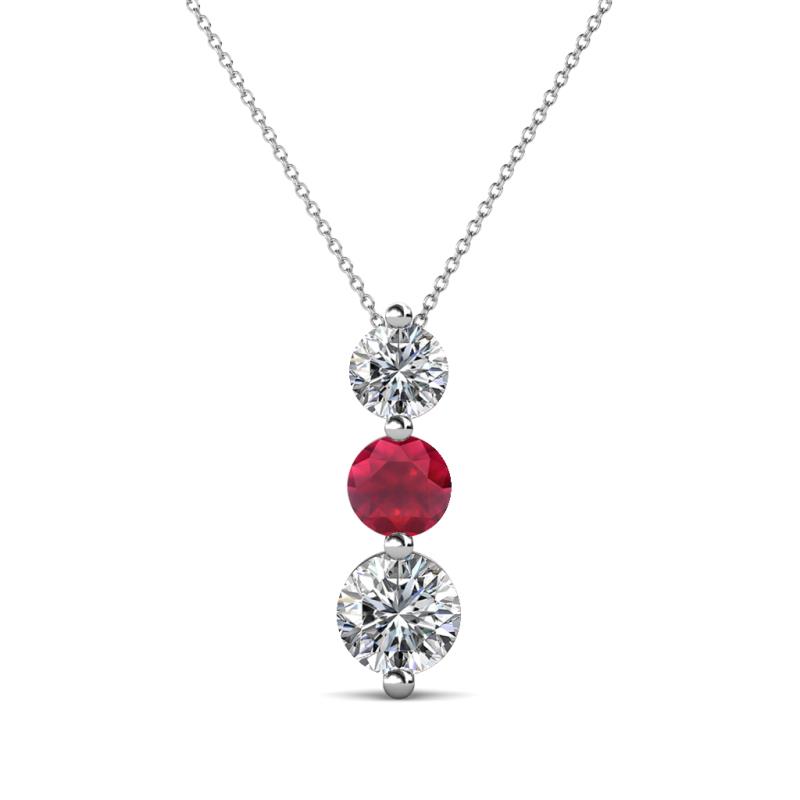 Kesha (4.2mm) Round Ruby and Diamond Graduated Three Stone Drop Pendant 