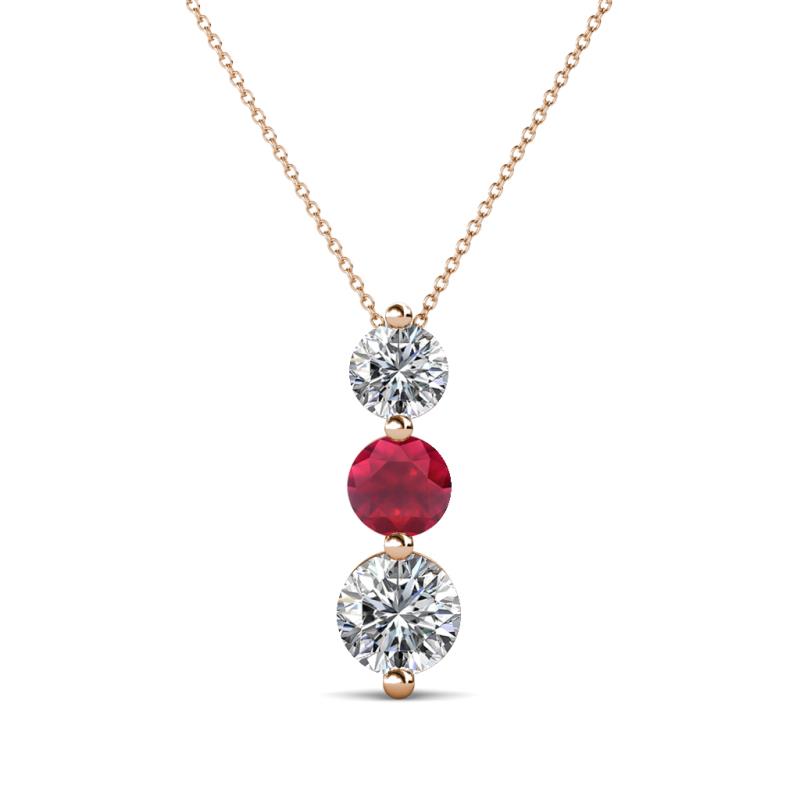 Kesha (4.2mm) Round Ruby and Diamond Graduated Three Stone Drop Pendant 