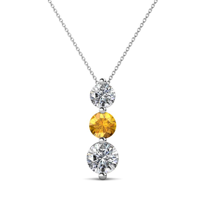 Kesha (4.2mm) Round Citrine and Diamond Graduated Three Stone Drop Pendant 