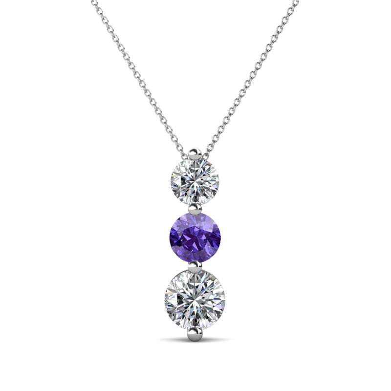 Kesha (4.2mm) Round Iolite and Diamond Graduated Three Stone Drop Pendant 