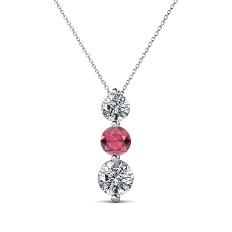 Kesha (4.2mm) Round Rhodolite Garnet and Diamond Graduated Three Stone Drop Pendant 