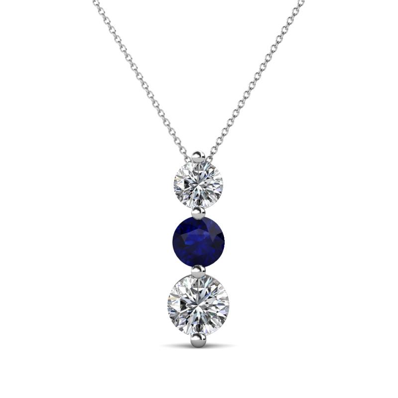 Kesha (4.2mm) Round Blue Sapphire and Lab Grown Diamond Graduated Three Stone Drop Pendant 