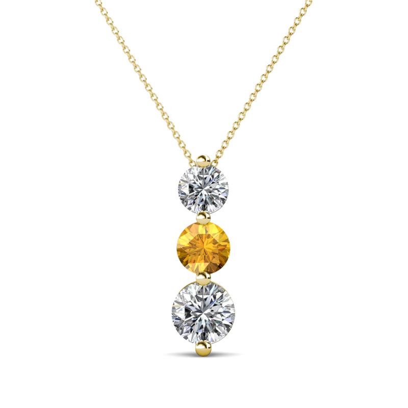 Kesha (4.2mm) Round Citrine and Lab Grown Diamond Graduated Three Stone Drop Pendant 