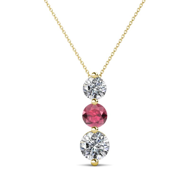 Kesha (4.2mm) Round Rhodolite Garnet and Lab Grown Diamond Graduated Three Stone Drop Pendant 