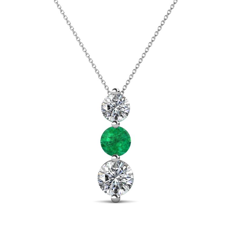 Kesha (4.2mm) Round Emerald and Lab Grown Diamond Graduated Three Stone Drop Pendant 