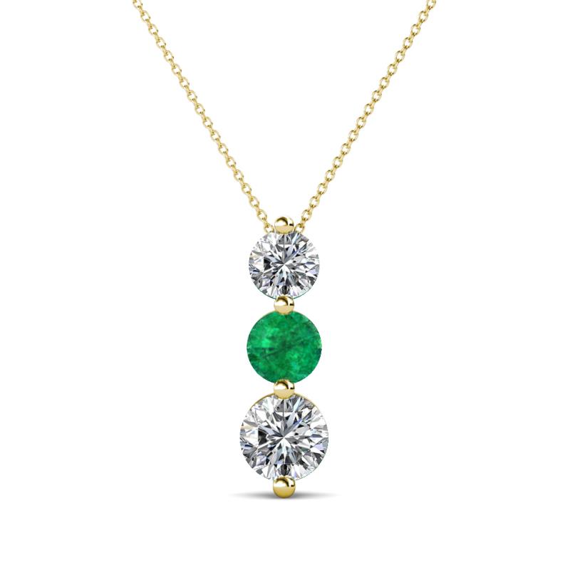 Kesha (4.2mm) Round Emerald and Lab Grown Diamond Graduated Three Stone Drop Pendant 