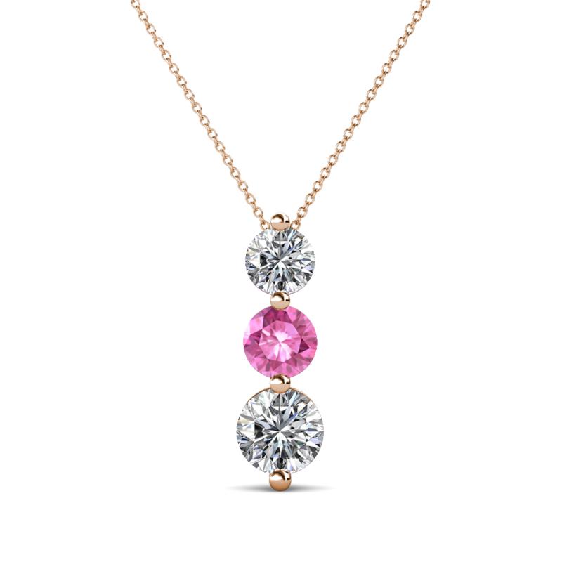 Kesha (4.2mm) Round Pink Sapphire and Lab Grown Diamond Graduated Three Stone Drop Pendant 