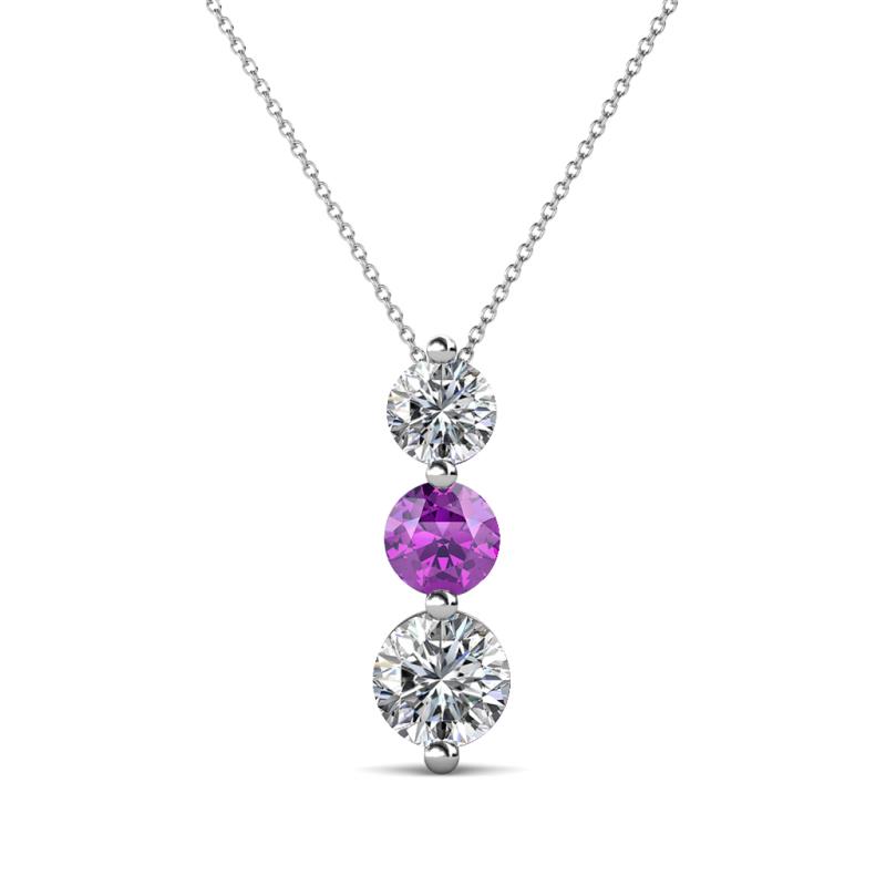 Kesha (4.2mm) Round Amethyst and Lab Grown Diamond Graduated Three Stone Drop Pendant 