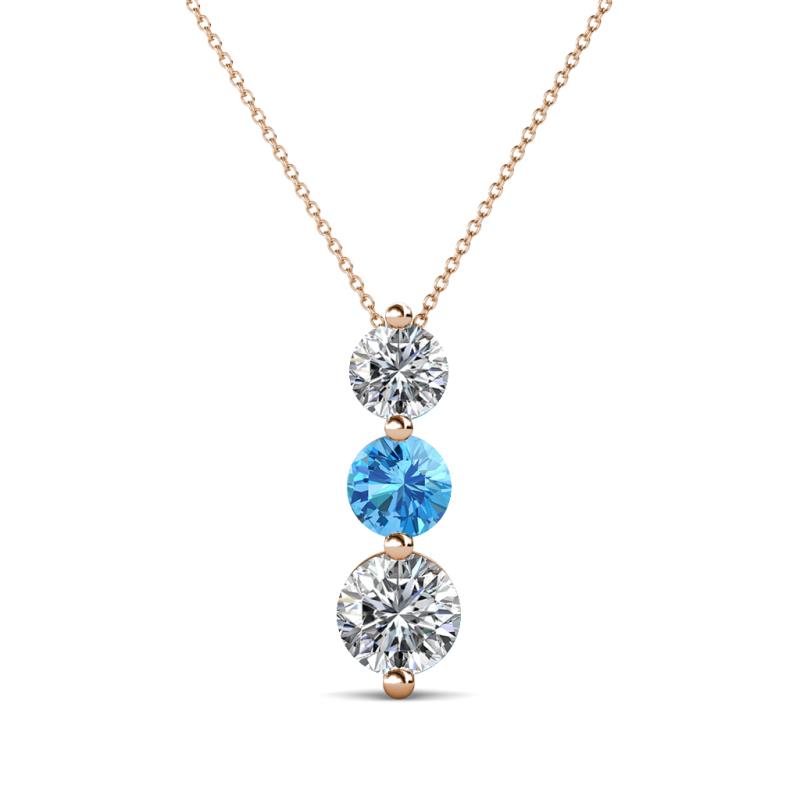 Kesha (4.2mm) Round Blue Topaz and Lab Grown Diamond Graduated Three Stone Drop Pendant 