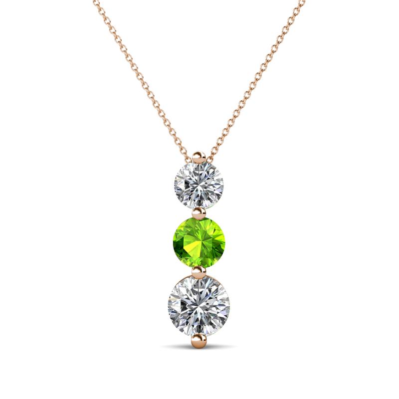 Kesha (4.2mm) Round Peridot and Lab Grown Diamond Graduated Three Stone Drop Pendant 