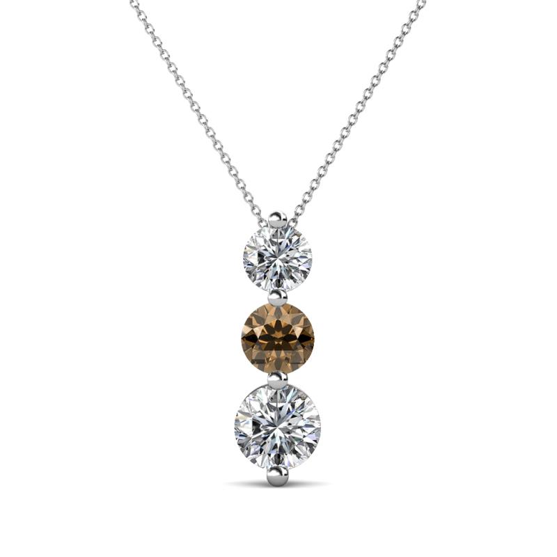 Kesha (4.2mm) Round Smoky Quartz and Lab Grown Diamond Graduated Three Stone Drop Pendant 