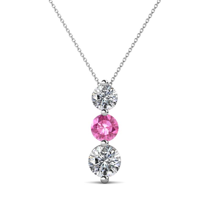 Kesha (4.2mm) Round Pink Sapphire and Lab Grown Diamond Graduated Three Stone Drop Pendant 