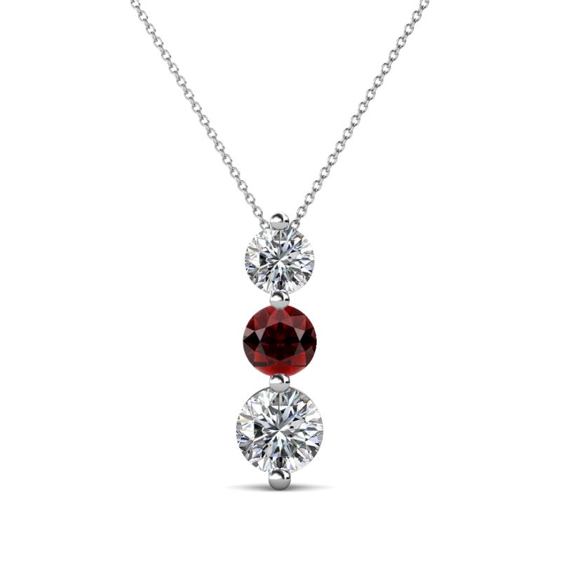 Kesha (4.2mm) Round Red Garnet and Lab Grown Diamond Graduated Three Stone Drop Pendant 