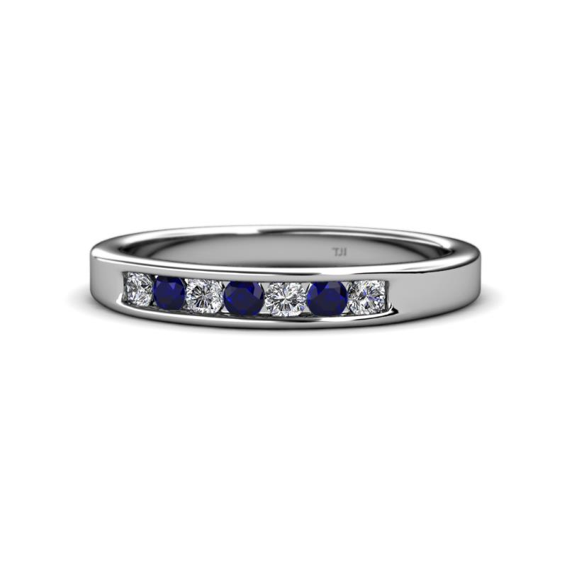 Kathiryn 2.70 mm Blue Sapphire and Lab Grown Diamond 7 Stone Wedding Band 